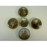 Four Victorian Prattware military related pot lids and one other 'England's pride' (5)
