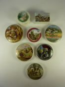 Eight Victorian Prattware pot lids, 'Walmer Castle', 'Pegwell Bay',