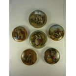 Six Victorian Prattware pot lids, 'On Guard', 'First and Second Appeal' and three others.
