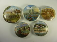 Five Victorian Prattware topographical pot lids 'Walmer Castle', 'Belle Vue, Pegwell Bay' ,