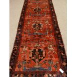 Persian Hamadan red and blue ground runner rug,