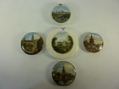 Five Victorian Prattware topographical pot lids - 'Drayton Manor' , 'Albert Memorial',