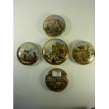 Five Victorian Prattware pot lids,