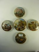 Five Victorian Prattware pot lids,