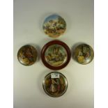 Five Victorian Prattware pot lids, two versions of 'First Appeal', 'Second Appeal',