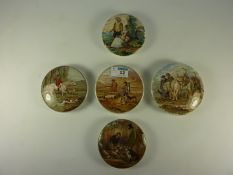 Five Victorian Prattware pot lids depicting hunting scenes 'The Sportsman',