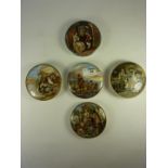 Five Victorian Prattware pot lids, 'A Letter from the Diggings', 'Poultry Lady',