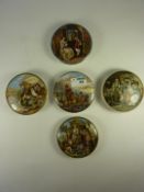 Five Victorian Prattware pot lids, 'A Letter from the Diggings', 'Poultry Lady',