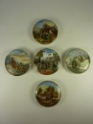 Five Victorian Prattware pot lids, 'The Residence of Anne Hathaway', 'Walmer Castle',