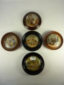 Five Victorian Prattware framed pot lids, 'A Letter from the Diggings', 'The Rivals',