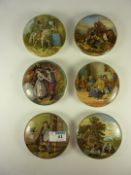 Six Victorian Prattware pot lids, ' The Times', 'Hide and Seek', 'The Cavalier' and three others.