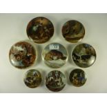Eight Victorian Prattware pot lids with animal scenes, 'Country Quarters',