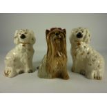 Beswick Yorkshire Terrier H13cm and a pair of Beswick Staffordshire style spaniels (3)