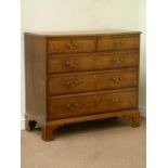 Late 18th century oak and mahogany banded chest fitted with two short and three graduating long