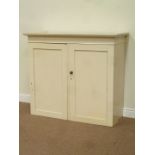 19th century painted pine two door cupboard, fitted with four interior shelves, W124cm, H108cm,