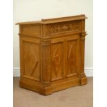 Edwardian Scarborough Council motif golden oak desk fitted with sloped hinged top with inset tooled