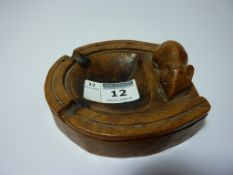 Early Robert 'Mouseman' Thompson carved oak horseshoe shaped ash/pin tray L10.