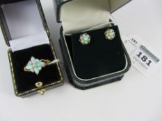 Opal flower set gold-plated ring and a pair of ear-rings