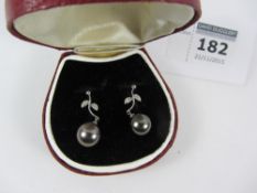 Pair of pearl and diamond drop ear-rings stamped 750