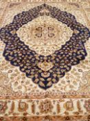 Persian Kum blue and beige ground rug carpet,