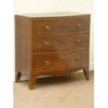 Early 19th century mahogany bow front chest fitted with three drawers, W91cm, H91cm,