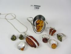 Modern amber and other stone set jewellery stamped 925