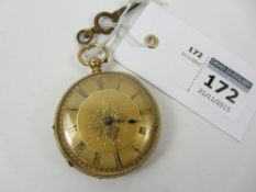 Early Victorian 18ct gold key wound pocket watch all-over bright cut decoration,