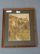 'Newlyn' Cottages, watercolour signed by John Gutteridge Sykes (1866-1941),