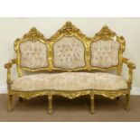 19th century French gilt wood Rococo style three seat settee,