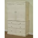 Victorian painted pine house keepers cupboard on chest fitted with two short and three long drawers,