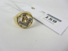 Gold Masonic signet ring set with diamonds and 'G' hallmarked 18ct
