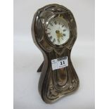 Art Nouveau hallmarked silver mounted free-standing clock case with later Mercedes quartz clock 20cm