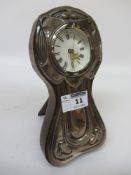 Art Nouveau hallmarked silver mounted free-standing clock case with later Mercedes quartz clock 20cm