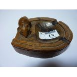 Early Robert 'Mouseman' Thompson carved oak horseshoe shaped ash/pin tray L10.