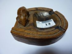 Early Robert 'Mouseman' Thompson carved oak horseshoe shaped ash/pin tray L10.