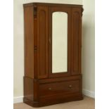 Victorian mahogany wardrobe enclosed by single mirror door fitted with drawer to base, W116cm,