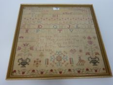 Early 19th century alphabet sampler by Elizabeth Hewlin dated 1823 45cm x 46.