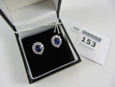 Pair of fine oval sapphire and diamond ear-rings stamped 750