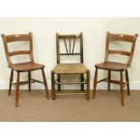 18th century elm country chair with rush seat and pair elm and beech farmhouse chairs