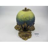 Art Nouveau period French glass and gilt brass table lamp set with moths Condition Report Cracked