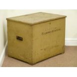 Painted pine 'Flambro Station' hinged top box fitted with carrying handles, W74cm, H58cm,