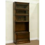 20th century oak Globe Wernicke style five tier bookcase fitted with three enclosed by lead glazed