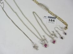 Heart shaped stone set T link necklace and bracelet, fairy pendant necklace,