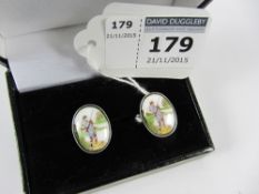 Pair of angling fishing cuff-links stamped 925