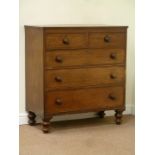 Victorian mahogany chest fitted with two short and three long drawers, raised on turned feet,