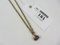 Edwardian 9ct gold chain necklace approx 9gm hallmarked with amethyst swivel fob