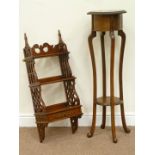 Reproduction mahogany three tier fretwork wall rack fitted with single drawer (W33cm, H88cm, D18cm),