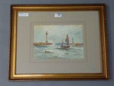 The Entrance to Whitby Harbour, watercolour signed and dated by Austin Smith 1924,