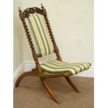 Victorian barley twist folding chair with carved top rail,