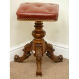 Victorian carved mahogany and walnut revolving adjustable height piano stool,